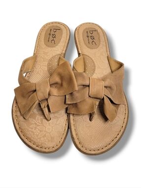 Boc Born Concept Tan Leather Bow Flat Sandals Size 9